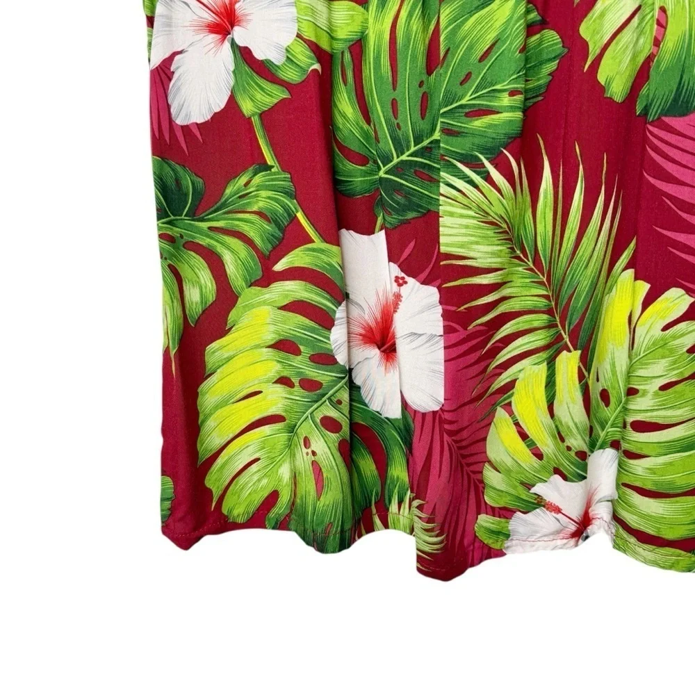 Vintage Hawaiian Red Floral Palm Pleated Square Neck Women’s Tank Blouse Sz M - Picture 5 of 10